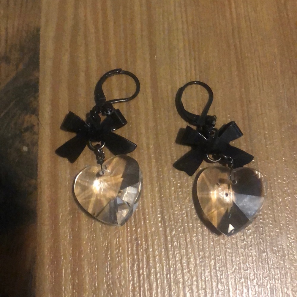 Betsey Johnson Vintage Crystal heart charm earrings FREE GIFT